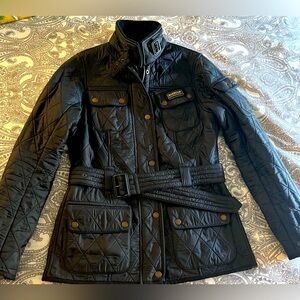 Barbour, Black Quilted Women's Jacket - belted and fleece lined. Size US4 UK8